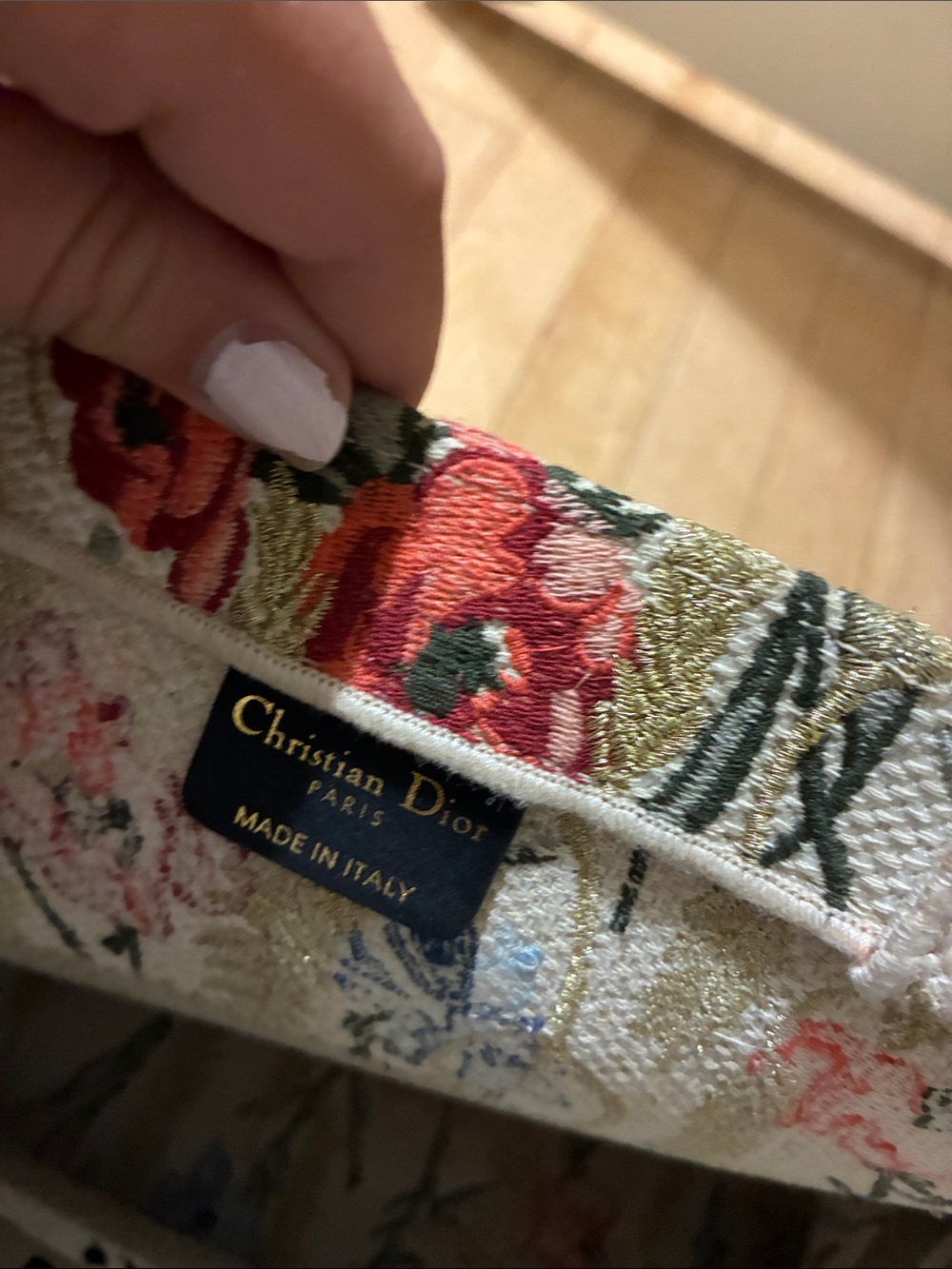 Dior Beige Floral Canvas Tote with Red & Blue Accents - Picture 3 of 3